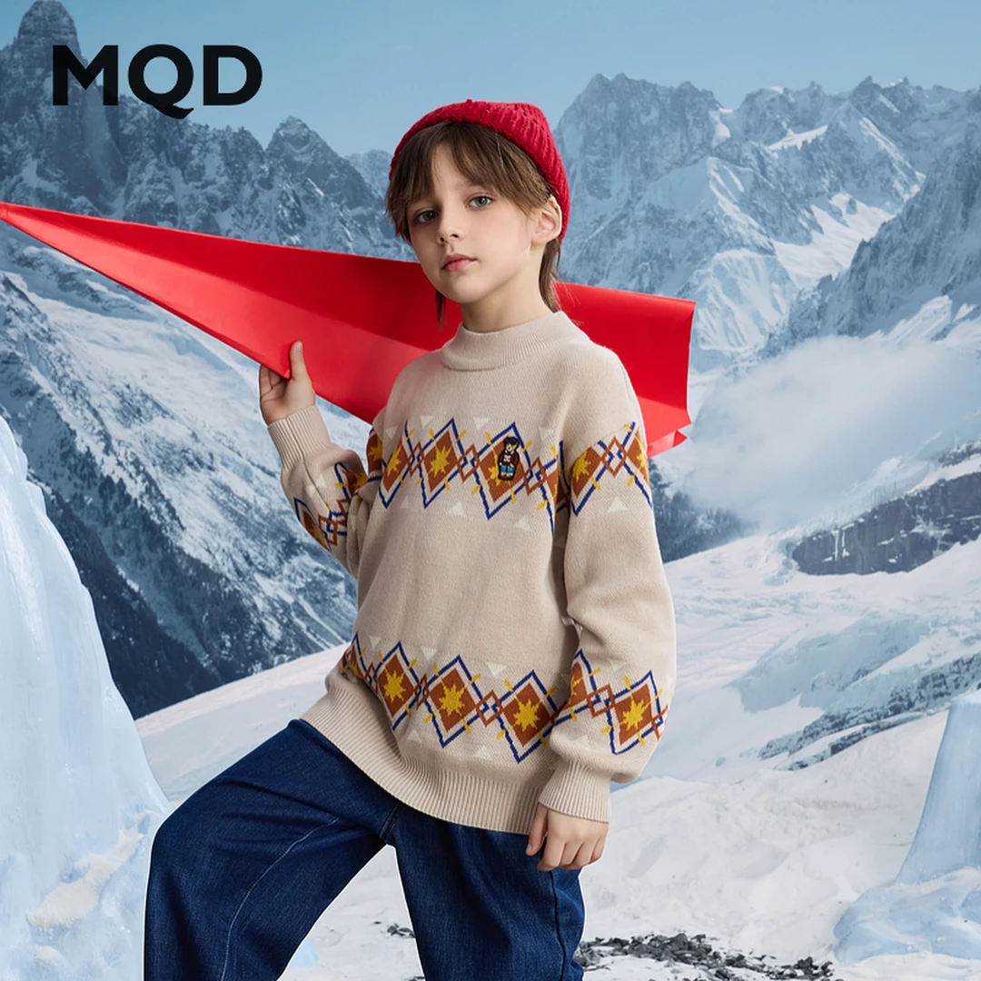 MQD童装儿童24冬季新品潮酷休闲学院风菱格半高领毛衣9644W0752