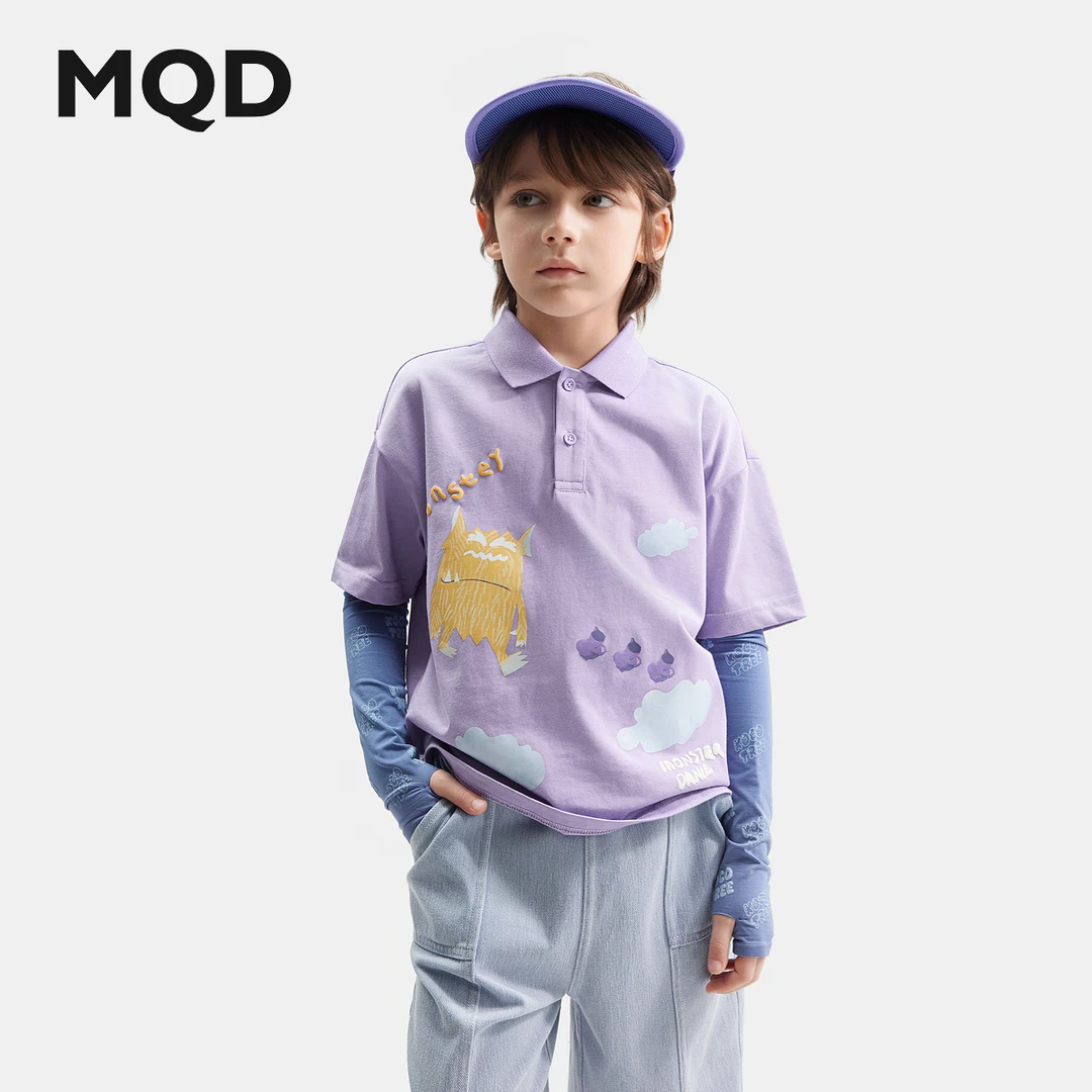 MQD童装夏季POLO儿童洋气T恤宽松落肩韩版翻领印花短袖9442W0404