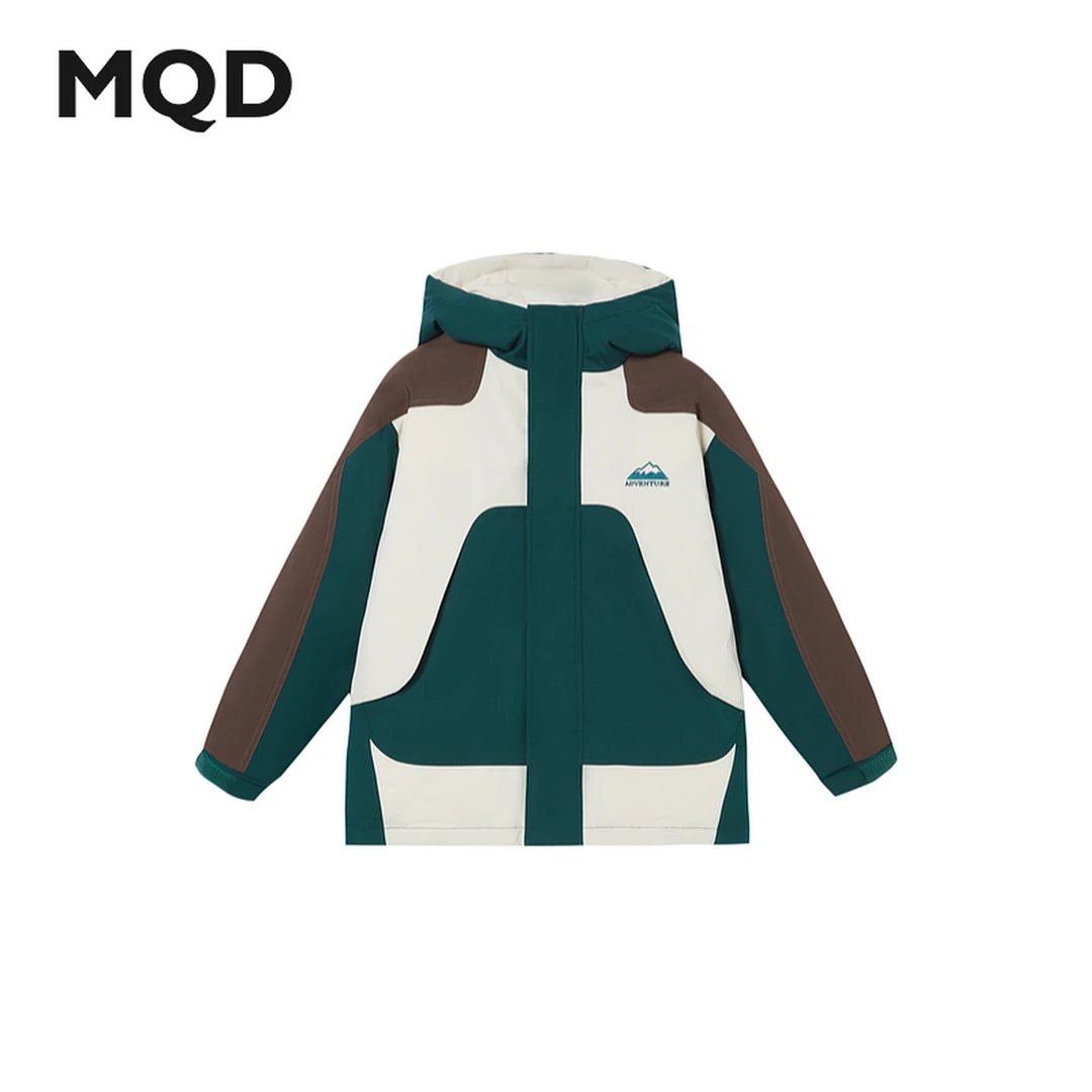 MQD童装24冬季新品户外工装风加厚保暖撞色连帽羽绒服DC4411311