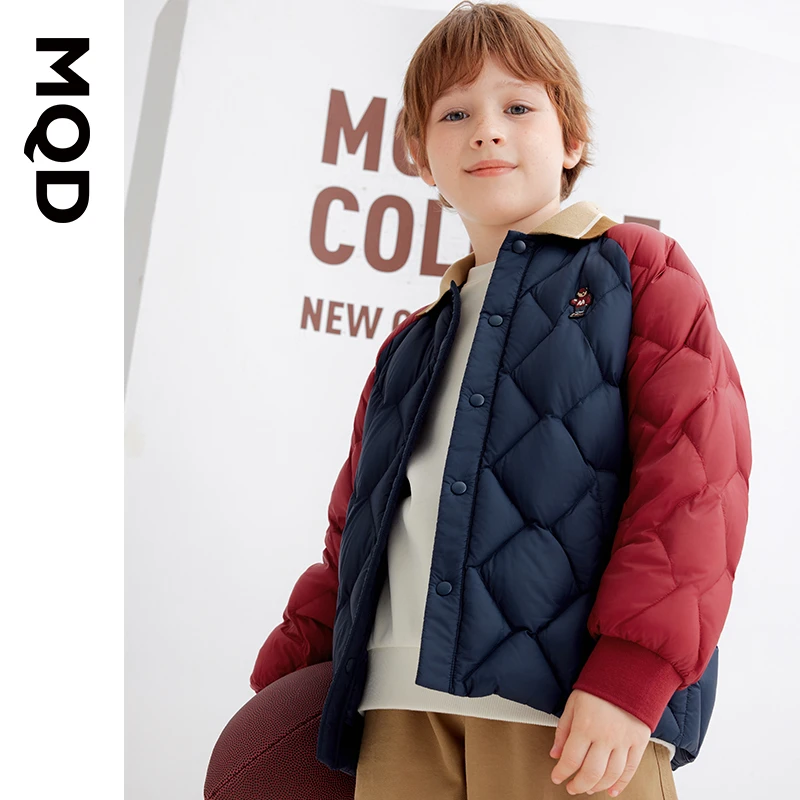 MQD童装儿童冬季时尚撞色菱格翻领羽绒服宝宝休闲外套秋冬外穿轻