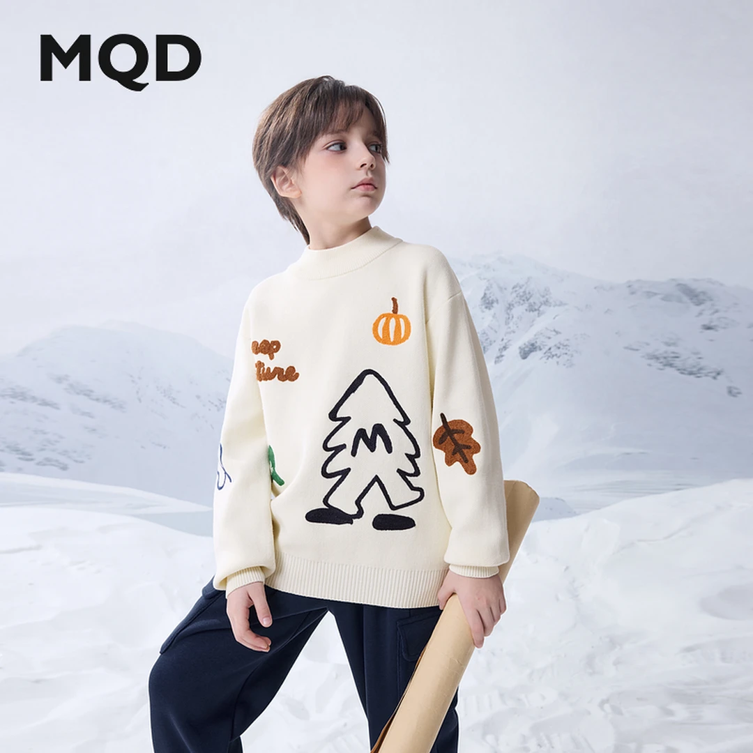 MQD童装儿童24冬季新品学院风潮酷休闲卡通涂鸦保毛衣9644W0706