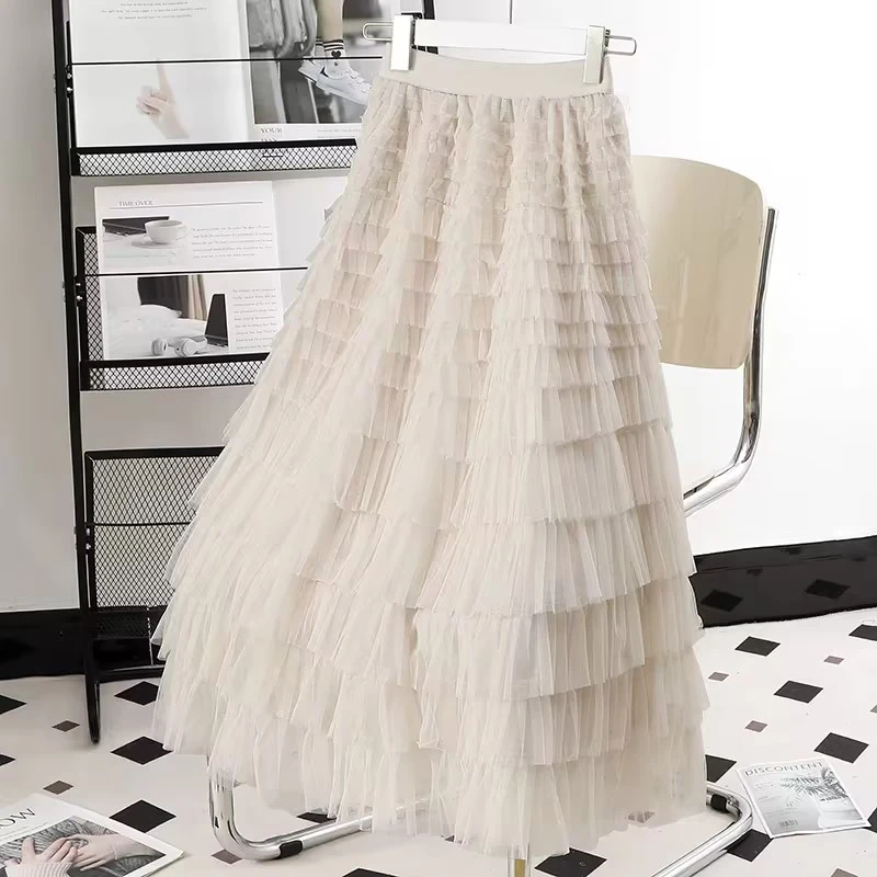 【恩佳专享】法式荷叶边纱裙半身裙夏季蓬蓬网纱蛋糕裙仙女裙子