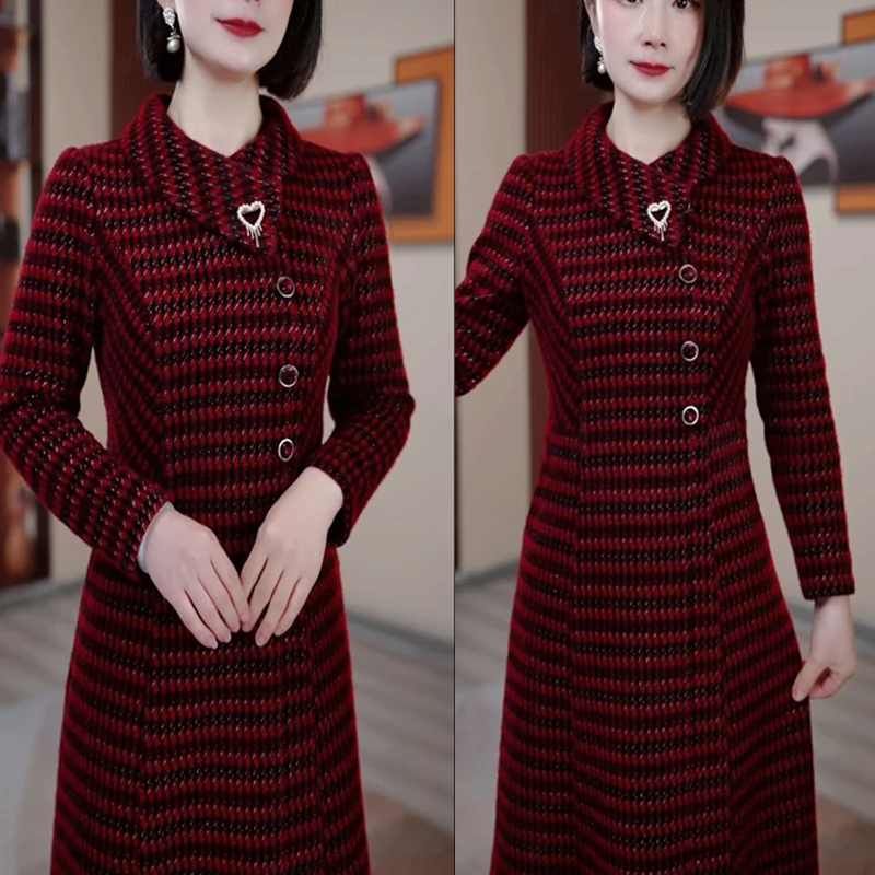 红格冬季加绒加厚修身显瘦遮肉连衣裙HR2057气质高雅大气时尚