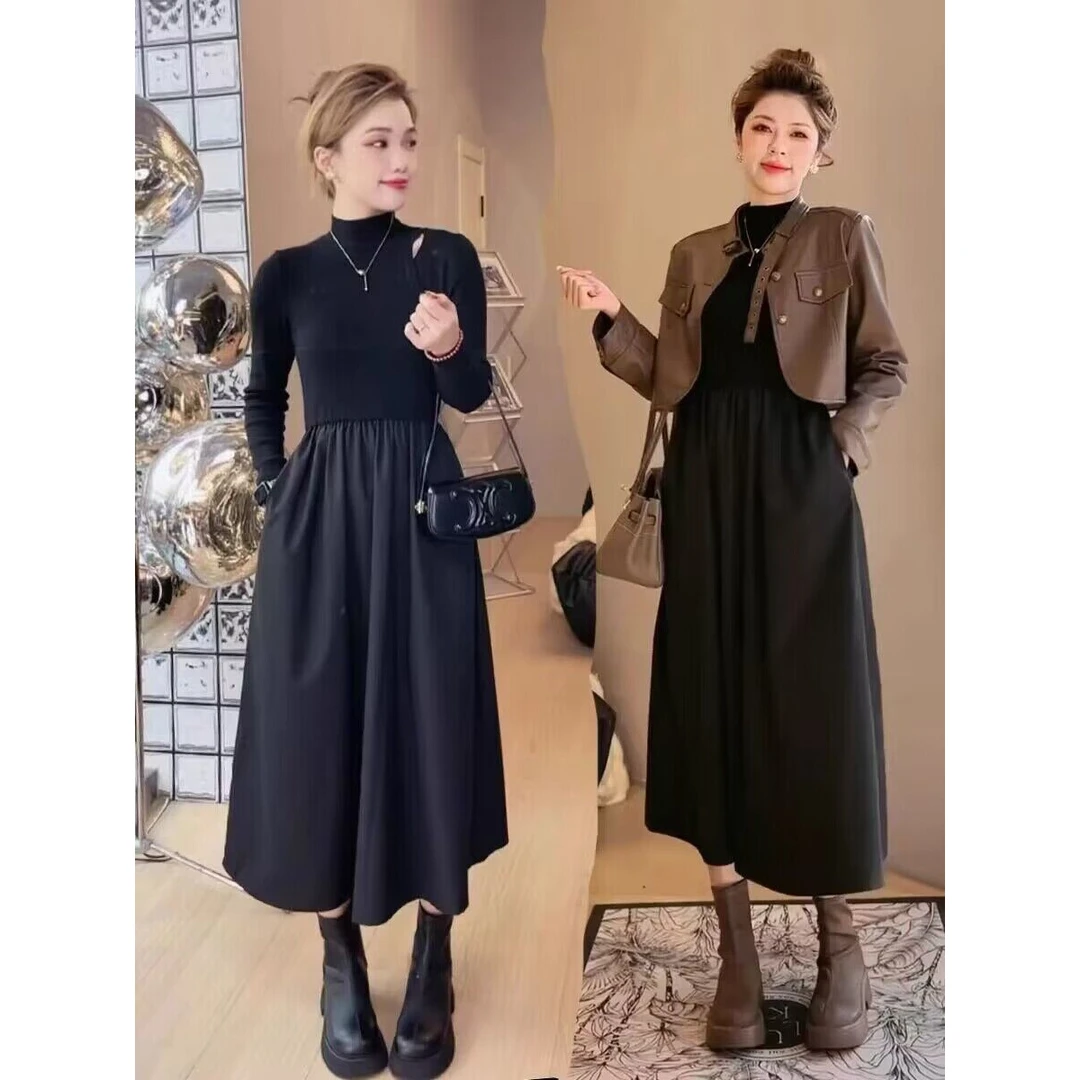 百搭时尚休闲设计感立领皮衣短外套女2024秋季新款外套+裙子套装
