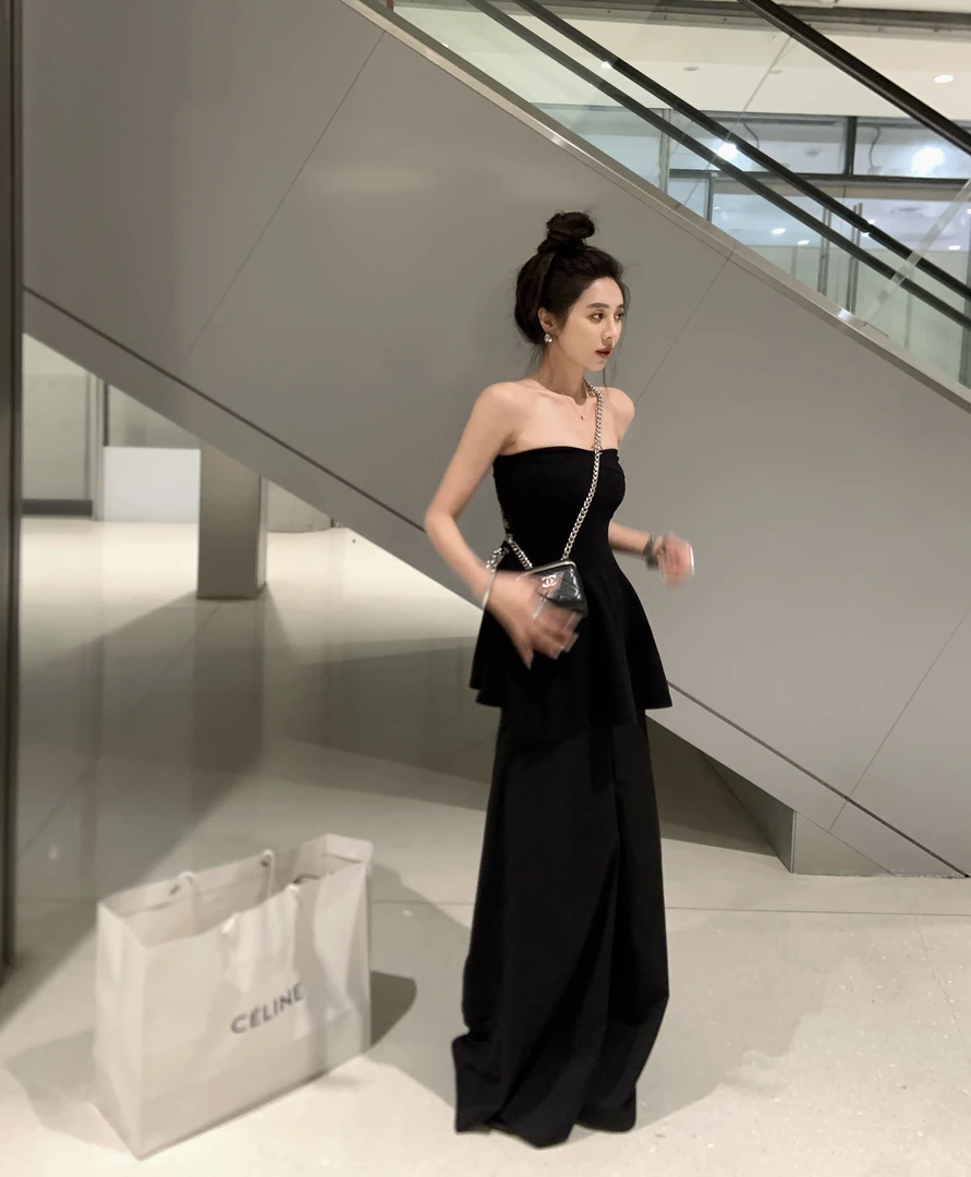 抹胸修身显瘦气质收腰上衣2024夏季新款高腰显瘦休闲直筒裤拖地裤