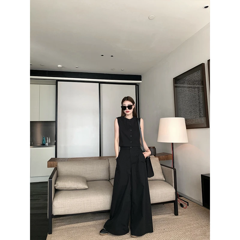 【米兰艺术馆】老钱调两穿气质显瘦背心女2024夏季新款高腰阔腿裤