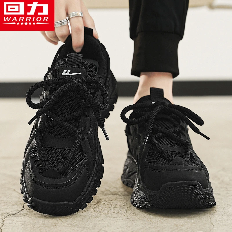 回力黑武士男鞋秋季新款透气运动休闲网面跑步全黑色男鞋老爹潮鞋