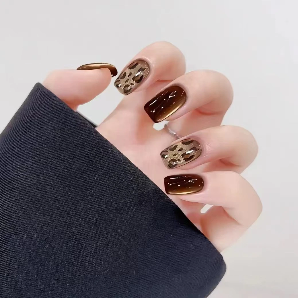 【短梯】30片装深色浅金跳片猫眼秋冬高级感显白穿戴式美甲贴指甲贴