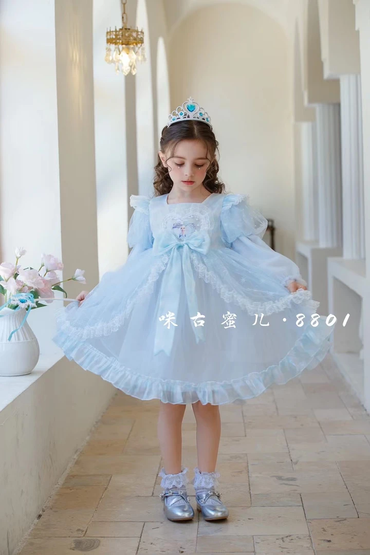 2024新款夏季女童短袖气质高雅甜美草莓印花公主连衣裙