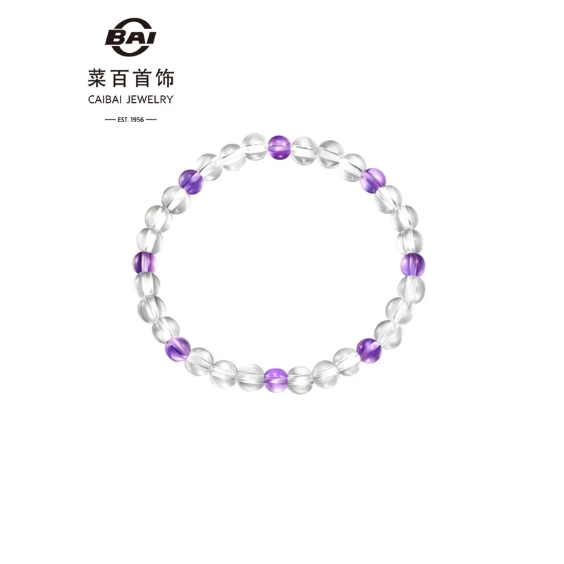 菜百首饰 水晶手链 简约时尚拼白水晶手串手链叠戴百搭 6RCB0011