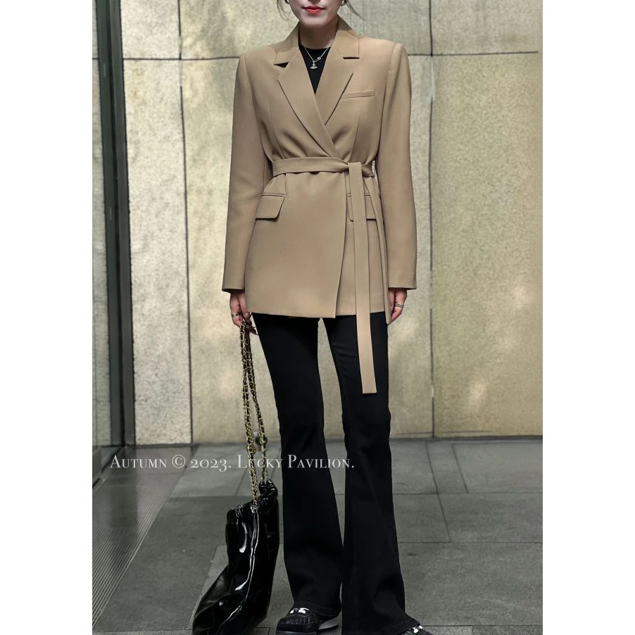 清XYG 0877休闲系带西装显瘦英伦风收腰开叉西服百搭外套上衣0813