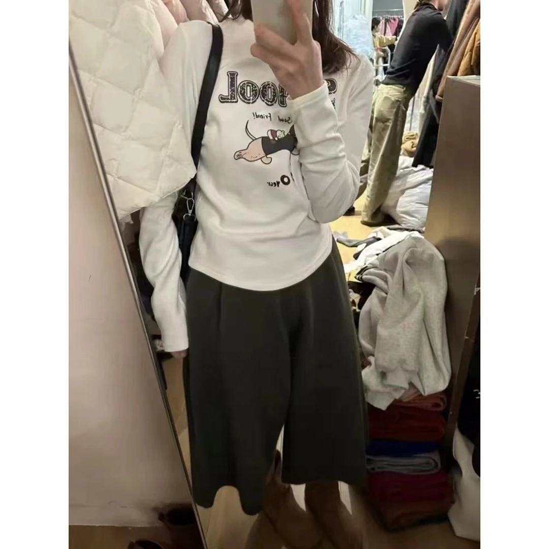 清FF. T-1023字母卡通小狗磨毛加厚秋冬长袖T恤减龄打底衫上衣