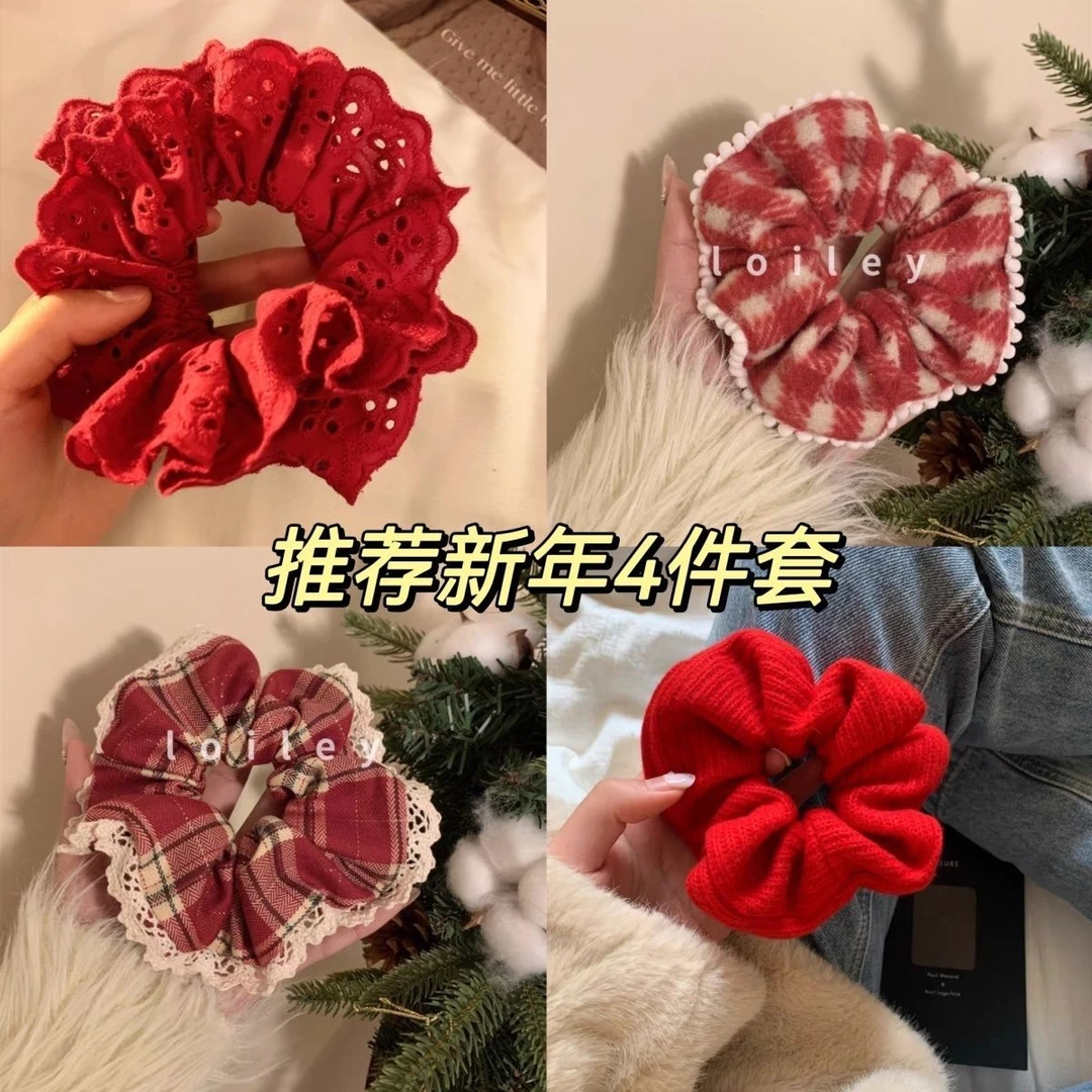 颜色超正!蕾丝大肠发圈布艺花边褶皱发绳超仙森系少女头绳发饰品