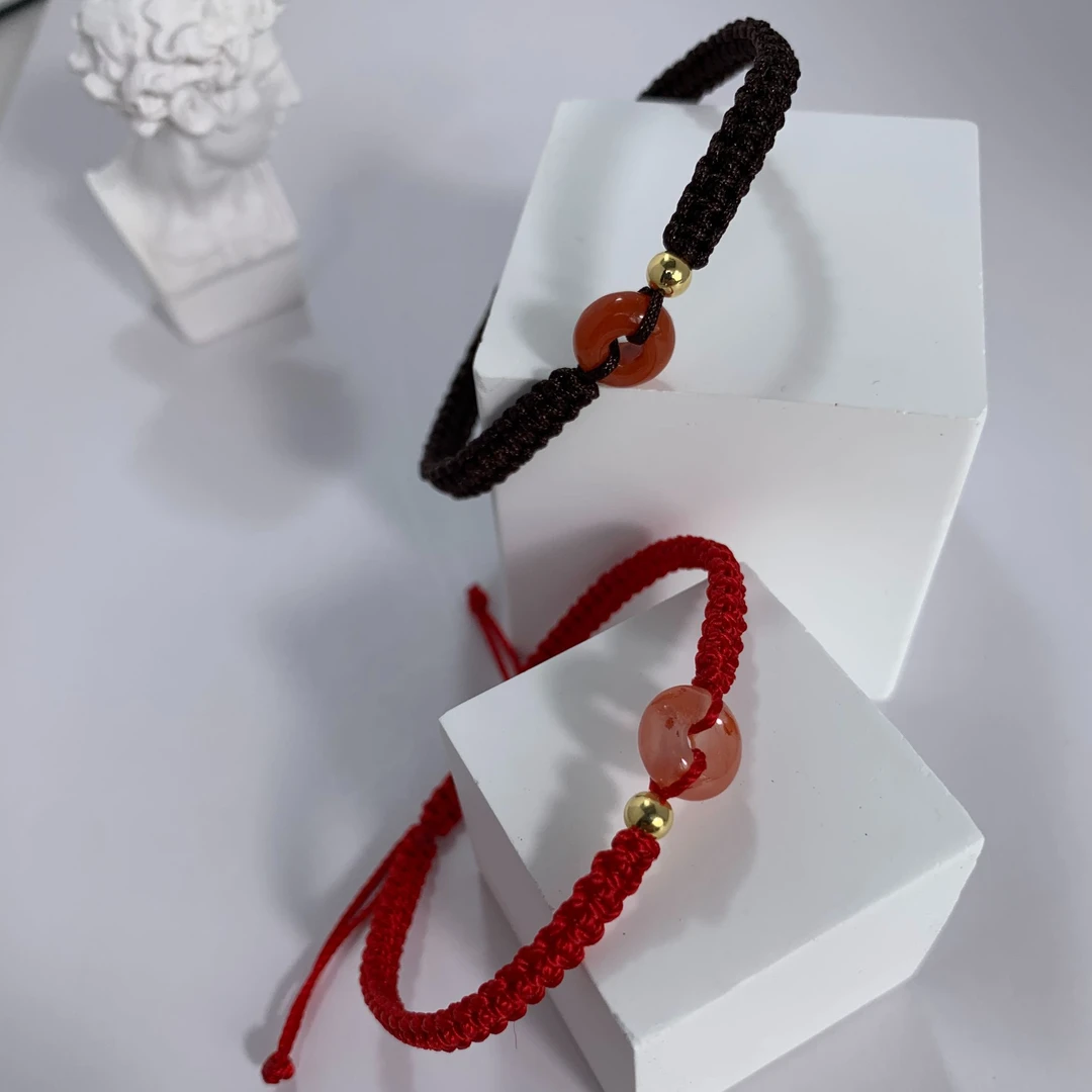 【甜甜圈】天然南红平安扣手工情侣手绳