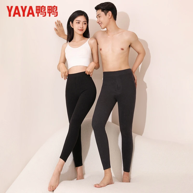 YAYA/鸭鸭男女同款亲肤保暖打底裤蓄热情侣保暖修身打底裤无痕