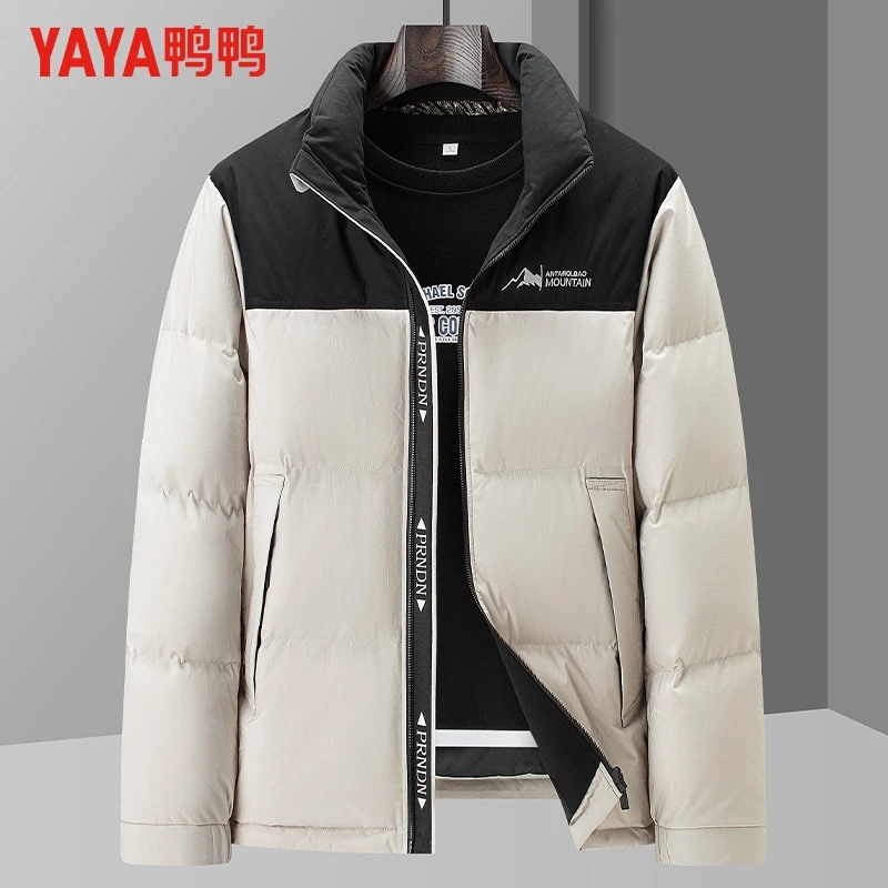 YAYA/鸭鸭羽绒服男短款冬季立领拼接撞色时尚保暖外套YE3B734402F
