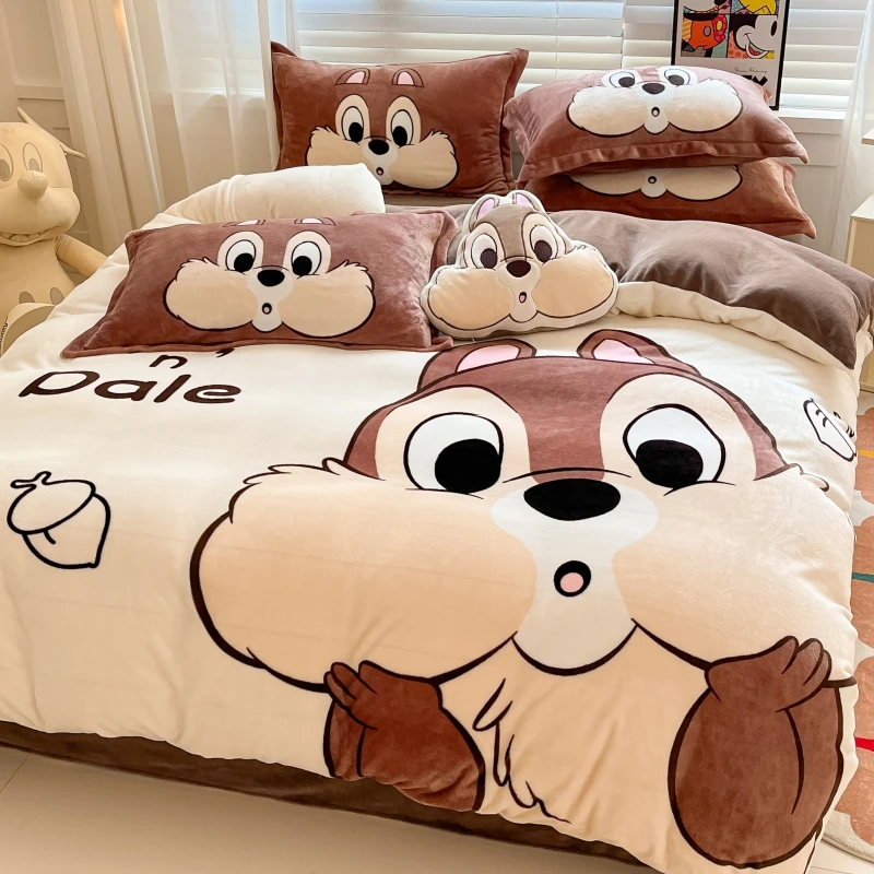 迪士尼卡通牛奶绒四件套冬天加绒被套床单儿童可爱保暖被罩三件套