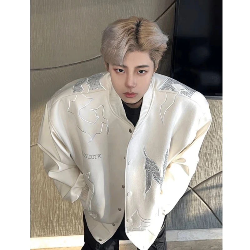 棒球服外套男vintage美式烫钻刺绣高级感痞帅宽松休闲飞行员夹克