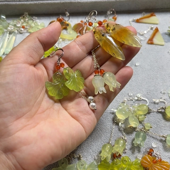 蛇纹石玉岫玉耳环耳饰未镶嵌未镶嵌