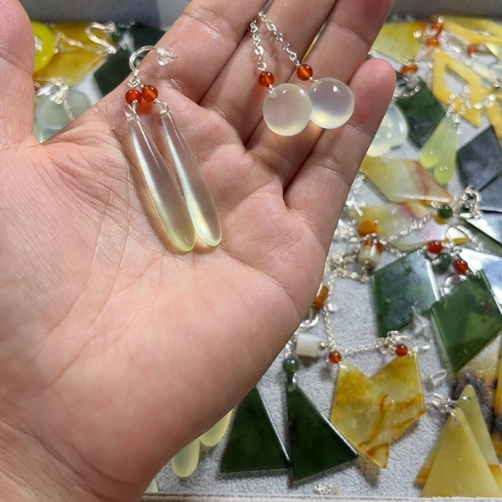 蛇纹石玉岫玉耳环耳饰未镶嵌未镶嵌