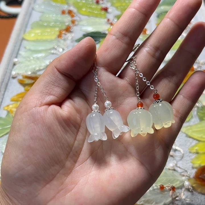 蛇纹石玉耳饰合金海****6