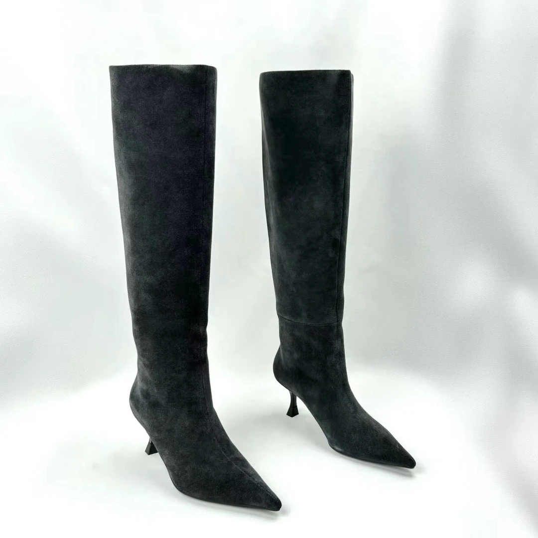 2024年新款秋冬时尚简约气质百搭长靴细跟女士时装长筒靴