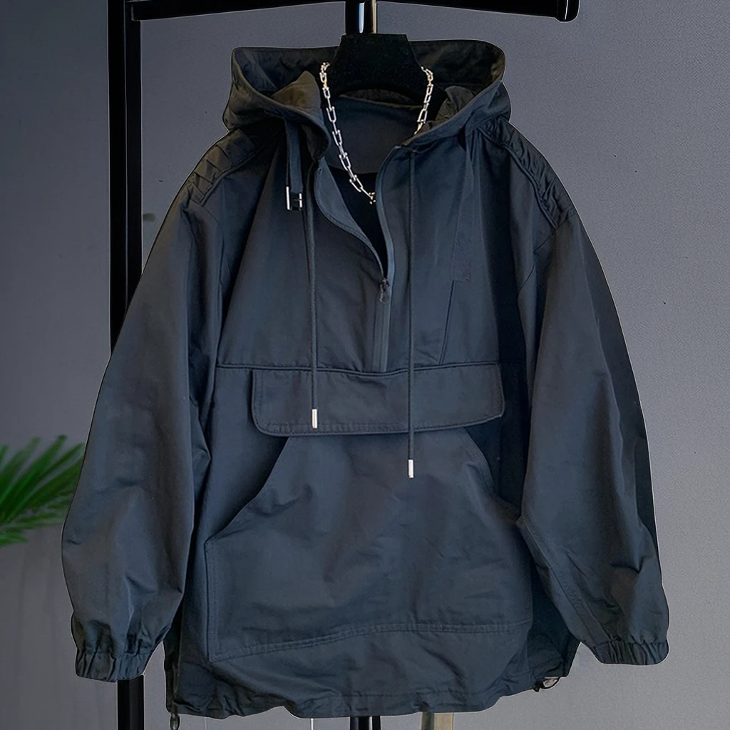 春秋季潮牌薄款连帽情侣冲锋衣韩版潮流宽松大码工装休闲百搭风衣