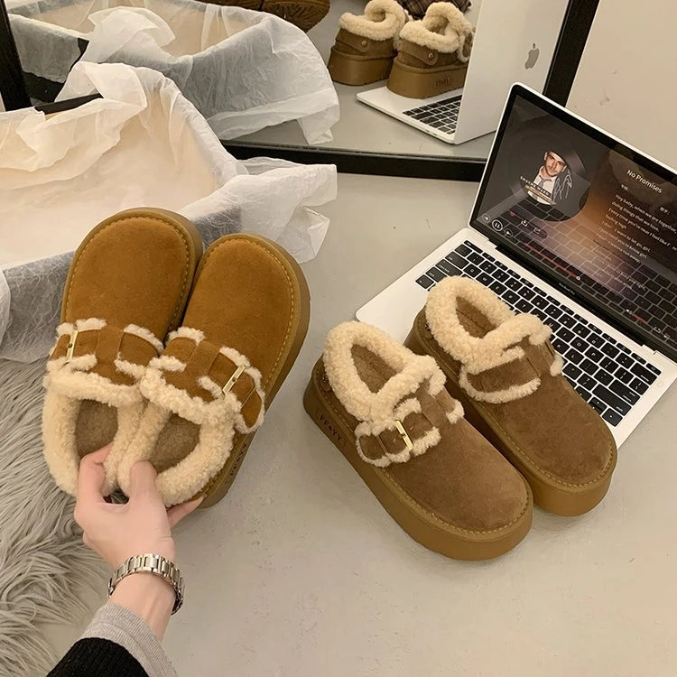 厚底勃肯鞋女2024新款秋冬季加绒毛毛鞋子外穿豆豆棉鞋保暖雪地靴