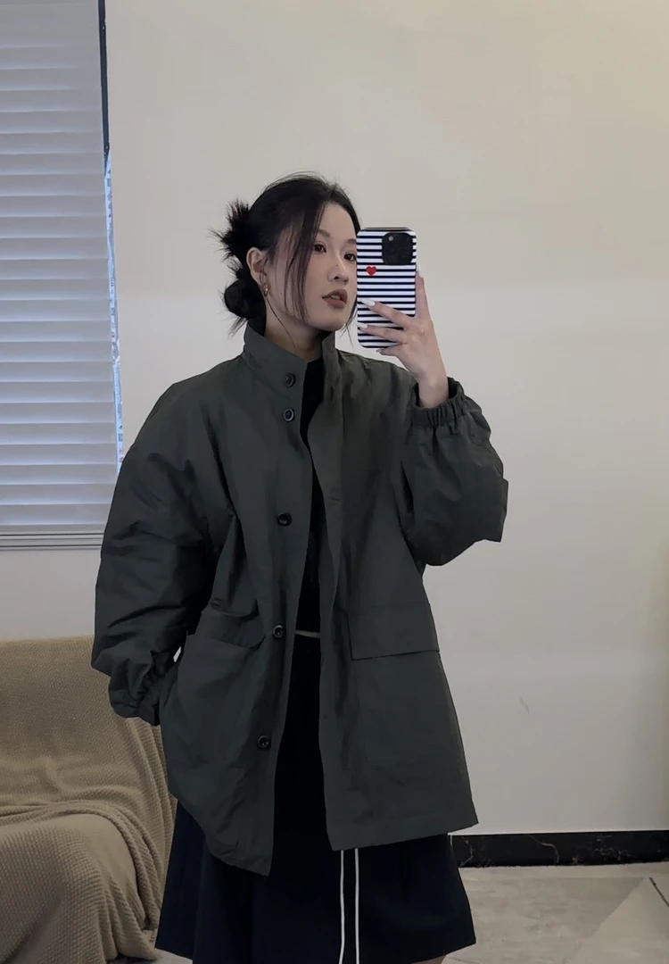 逸语2024秋冬韩版宽松立领中长款棉衣外套女百搭棉服91203