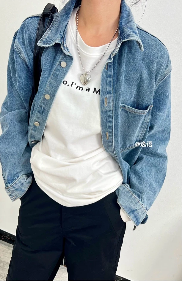【清】逸语IN choose u笑笑家2024秋韩范百搭宽松牛仔外套女87312-1