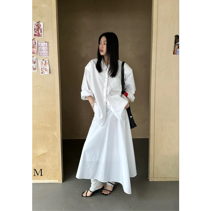 逸语IN choose u笑笑家2024春夏长袖衬衫+伞裙半身裙套装女87357