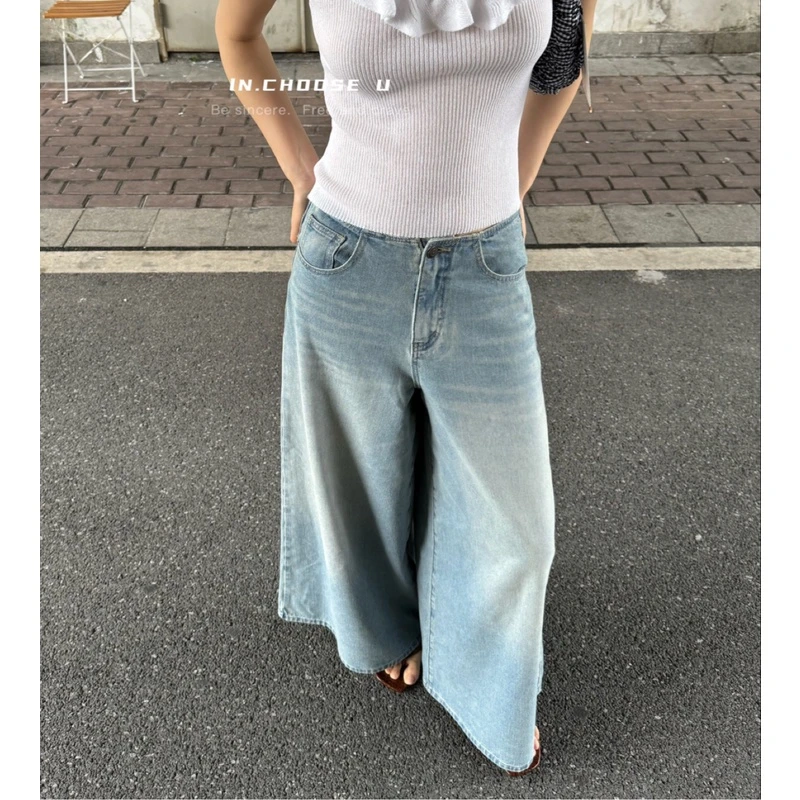 逸语in choose u笑笑家2024夏装韩版阔腿九分牛仔裤女直筒裤89538