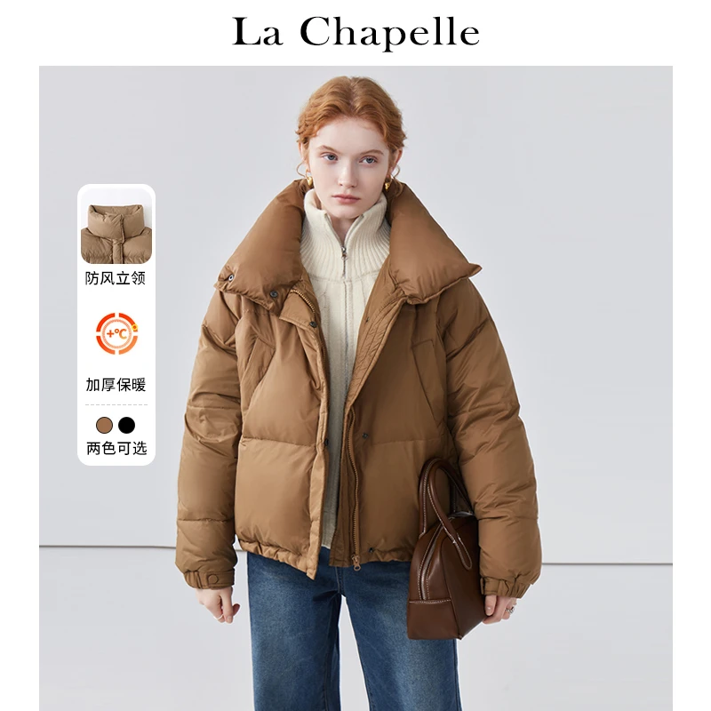拉夏贝尔LaChapelle短款棉服女立领韩版休闲宽松加厚面包服外套