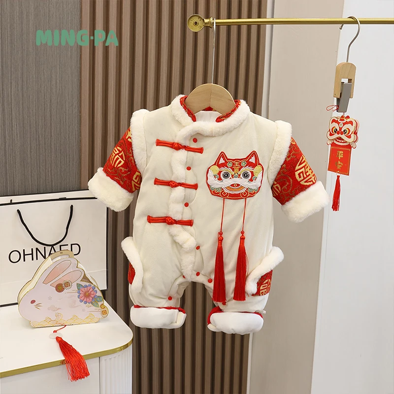 新生婴儿冬季连体衣拜年服满月百天外出衣服周岁礼服男女宝宝国风