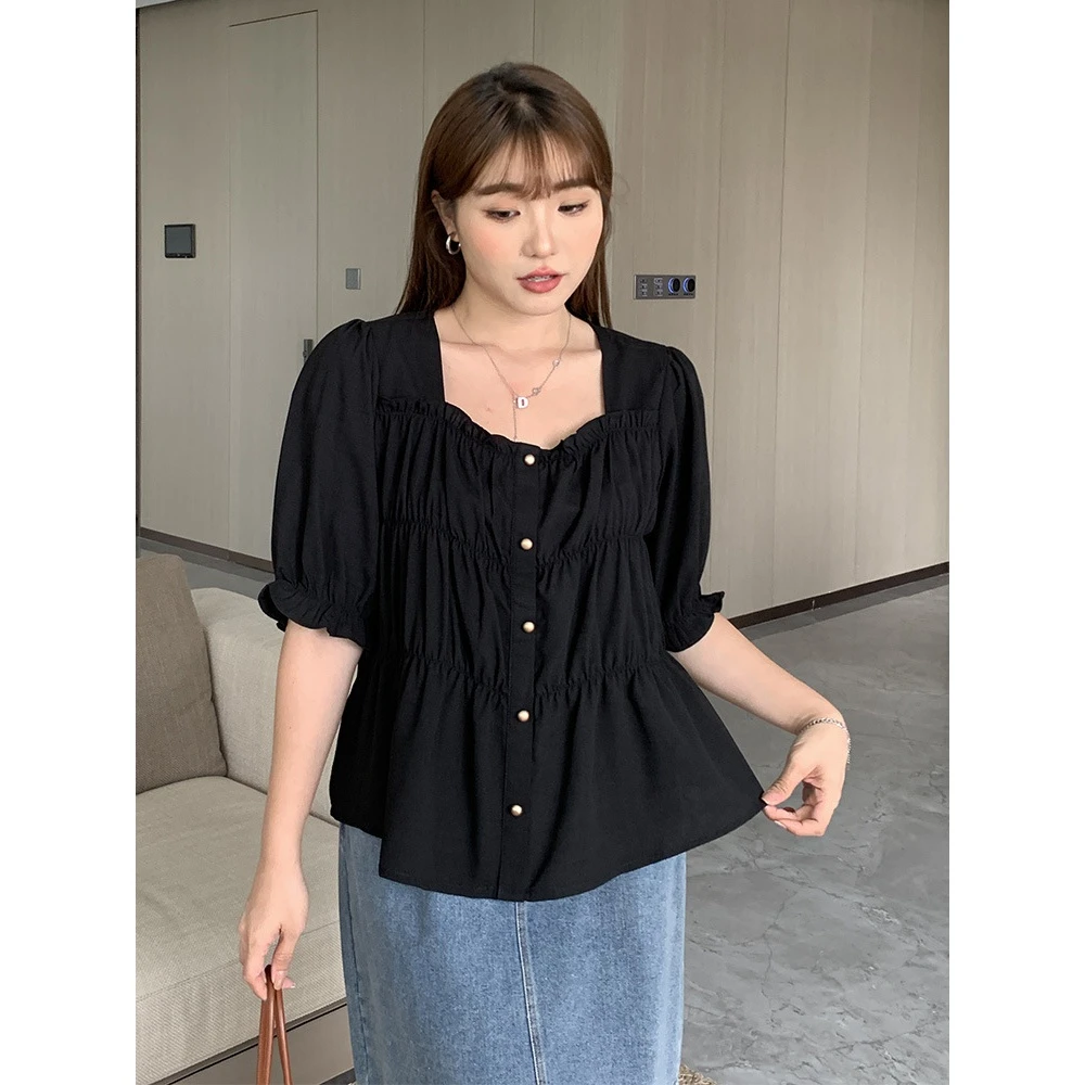 大码女装夏季气质设计感小众上衣宽松显瘦法式衬衫3252