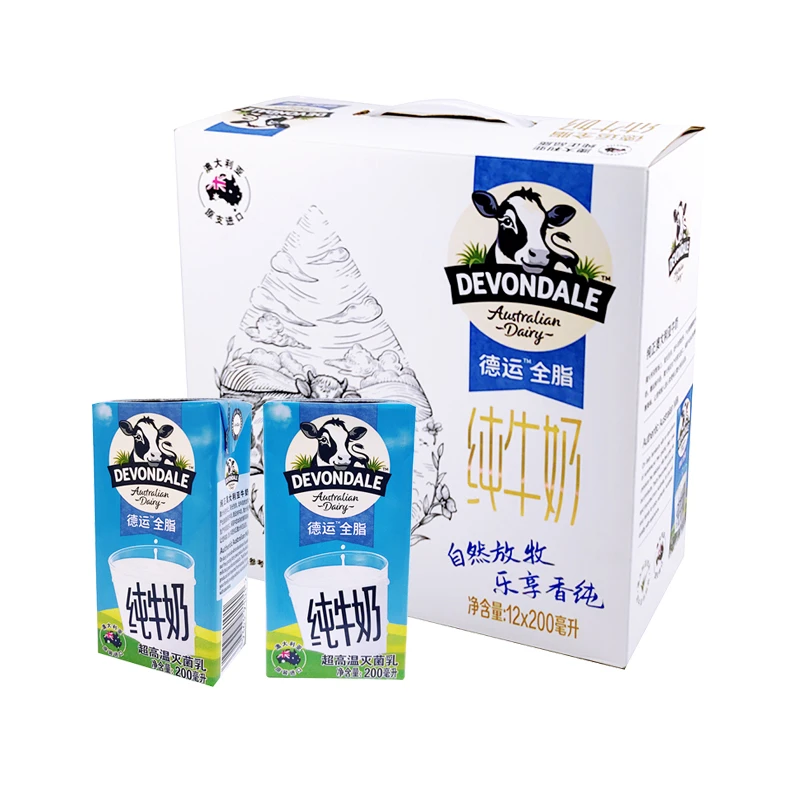 德运全脂纯牛奶200ml*12盒/箱
