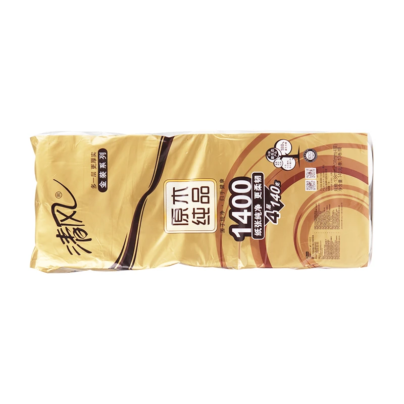 清风金装原木纯品卷筒卫生纸10卷/提