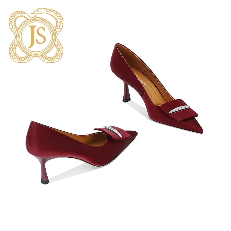 已开价，324Z2531-81喜婆婆高跟鞋女婚宴水钻点缀方扣单鞋细跟真皮
