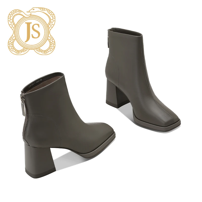 已开价，4Z2M1502-1欧洲站短靴防水台优雅方头韩版高跟靴子灰色