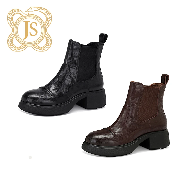 已开价，1Z52C7616-6时尚百搭复古粗跟厚底秋冬时装圆头切尔西靴女