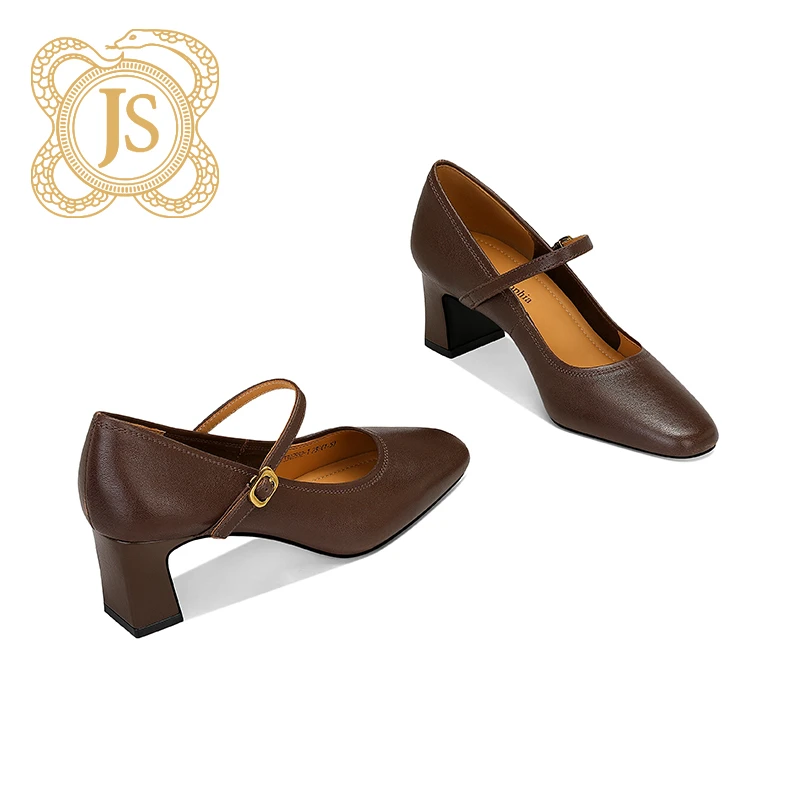 已开价，14Z33Q2892-1一字扣单鞋女圆头稳固中粗跟真皮玛丽珍鞋女