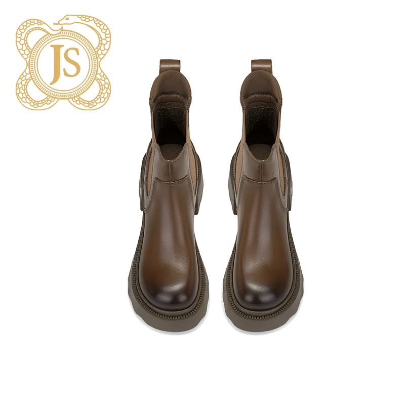已开价，96Z656-1英伦风短靴真皮厚底弹力松紧口显瘦烟筒短靴女