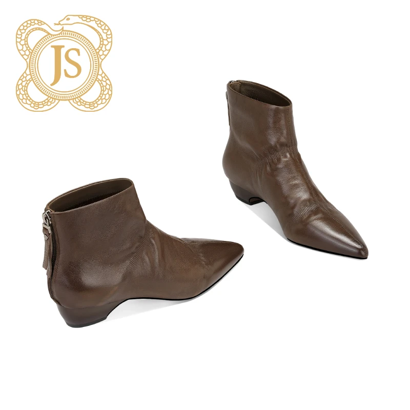 已开价，1Z62C8A77-2轻奢低跟短靴春秋单靴后拉链褶皱尖头瘦瘦靴