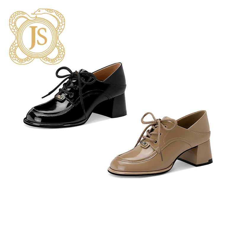 已开价，324Z2505-53系带小皮鞋圆头漆皮粗跟深口百搭乐福鞋英伦风