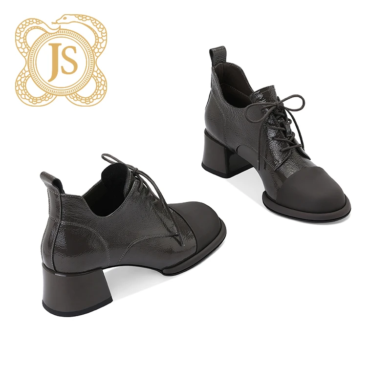 已开价，76Z3281A复古风系带小皮鞋厚底真皮灰色方头粗跟深口单鞋