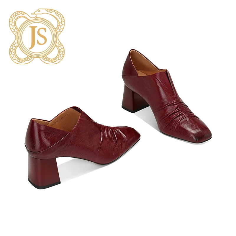 已开价，324Z8919-6褶皱方头粗跟深口女鞋新款2024爆款时尚高跟鞋