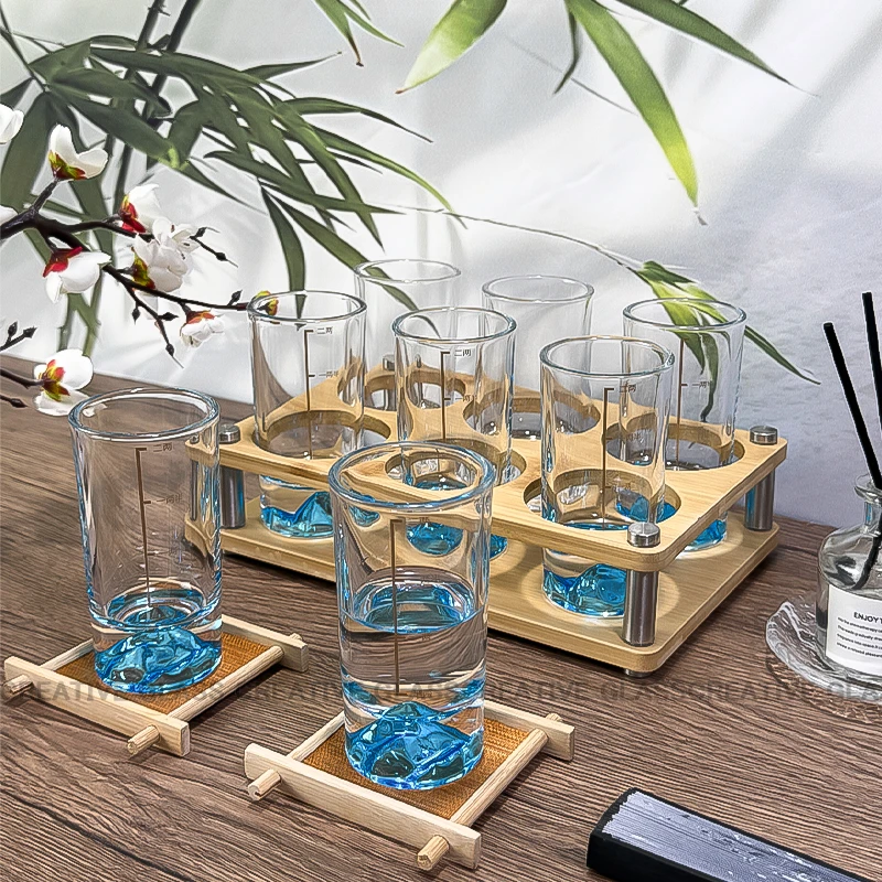 二两蓝山白酒杯家用玻璃杯创意冰山玻璃分酒器刻度轻奢高档酒具