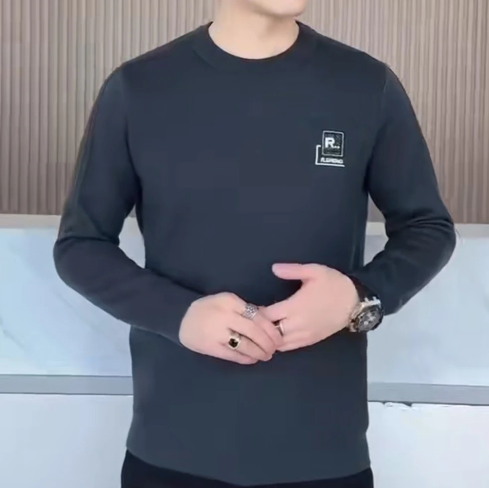 男士圆领卫衣长袖t恤高档不起球打底衫纯色加绒冬季新款