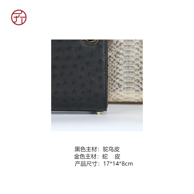 匠人乔皮具【D三格手提包】黑色金色时尚经典女士真皮手提斜挎包