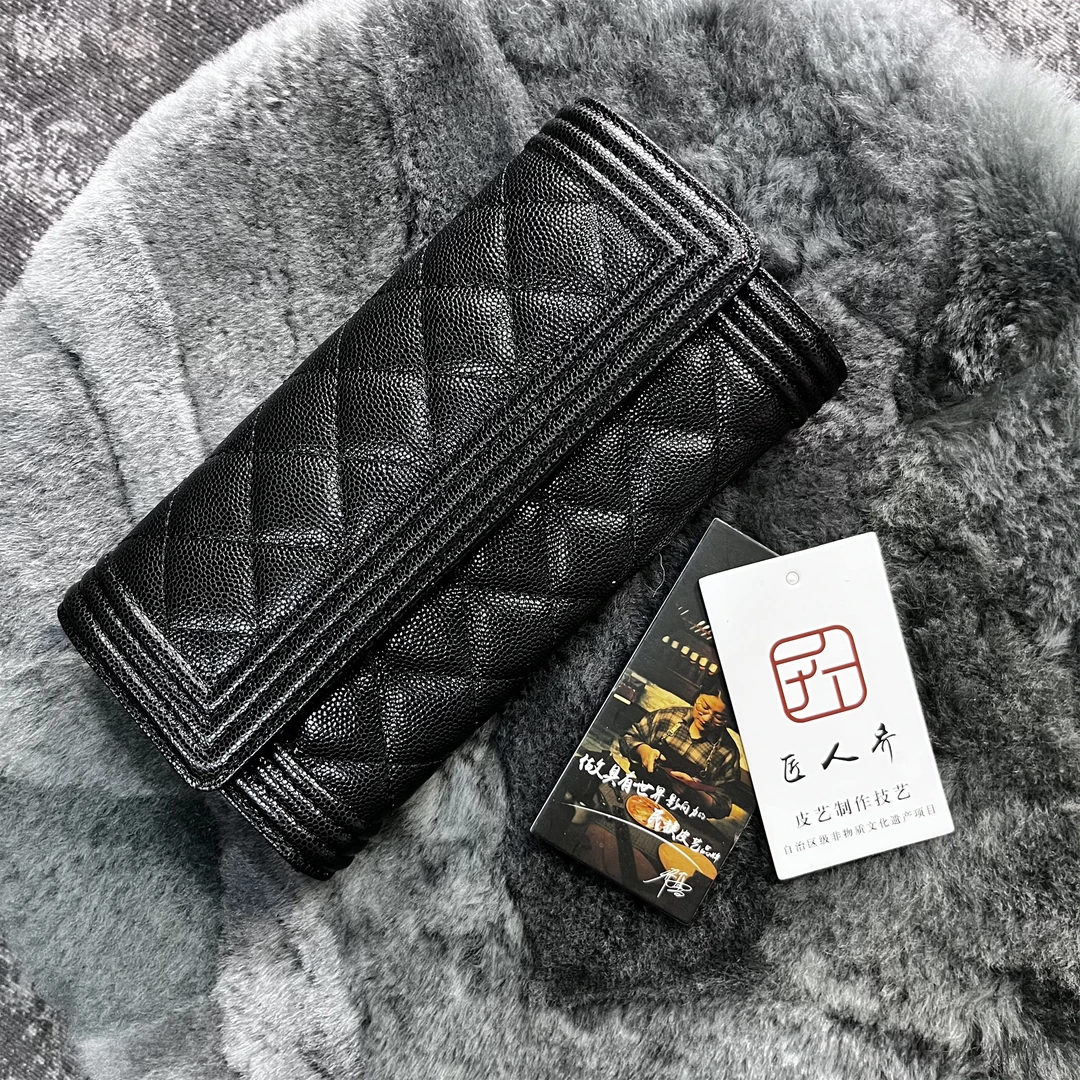 匠人乔【小X长钱包】时尚黑色女士潮流多功能真皮休闲商务SR